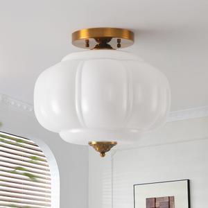 15in Milk Glass Light Fixture Semi Flush Mounted, Bulb Included