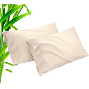 Pillow Cases Standard Size 2 Pack, Bamboo Rayon Cooling Pillowcases with Envelope Closure, Cool Breathable Pillow Case for Hot Sleepers & Night Sweats, 20x26 inches, Khaki