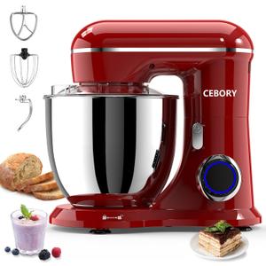 CEBORY 3-IN-1 Electric Stand Mixer, 6.5QT Bowl 660W 10-Speed Kitchen Mixer, Household Food Mixers include Dough Hook, Beater and Whisk, Bread Cake Mixer for Baking and Most Home Cooks, Red