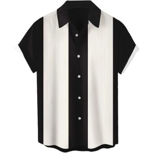 Men's Short Sleeve Button Up Hawaiian Shirt 1950s Vintage Bowling Shirts (Black, XXL)
