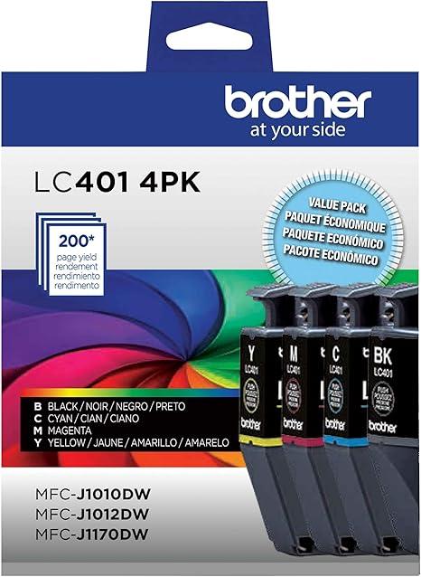Brother Genuine LC4014PKS Standard Yield 4-Pack Ink Cartridges – Includes 1 Cartridge Each of Black, Cyan, Magenta and Yellow