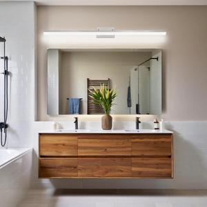 48-Inch Modern LED Bathroom Lights Fixtures, Dimmable 48W 6000K Cool White Makeup Vanity Lighting, Brushed Nickel Vanity Light, Adjustable Bathroom Light Bar Over Mirror