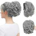 youngways Claw Clip Short Ponytail Messy Bun Hair Piece Bendable Hair Branch Extensions Fluffy Wavy Curly Synthetic Versatile Dark Grey Hairpieces