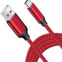 10FT USB Type C Cable,Fast Charging,Long Charger Cord for Galaxy Note 10,S10 Plus,A01 A20 A50 A71 A51,LG Stylo 6 5 G8 G7 V60,K51,Moto G,Sony PS5 DualSense,Xbox Series X S Controller,Red Nylon