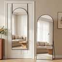58"x20" Over The Door Mirror, Arched Full Length Mirror with Aluminum Frame, Adjustable Hooks, Wall Mounted or Standing for Bedroom Living Room, Black