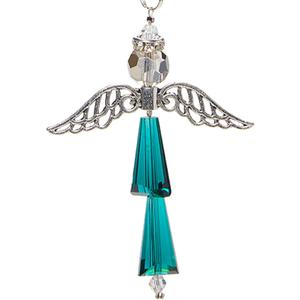 Guardian Angel Car Charm - Crystal Angel for Protection, Happiness, Faith & Love - Crystal Hanging Ornament - Ideal Gift - May Emerald