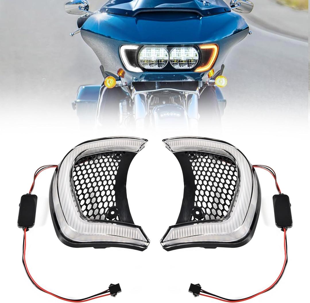 Motorcycle Headlight Vent Accent LED Turn Signal Indicator Side Lights Lamp for Harley Road Glide FLTRX Special FLTRXS CVO Ultra FLTRU 2015-2024 Accessories (Clear Lens)