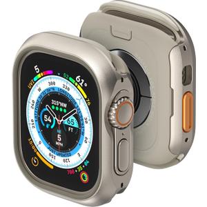 MAGEASY Aircraft-Grade Aluminum Rugged Case for Apple Watch Ultra 3, Ultra 2, Apple Watch Ultra 49mm | 2 in 1 Metal Hard Shell with Shockproof Inner Bumper for Max Protection, Odyssey - Titanium