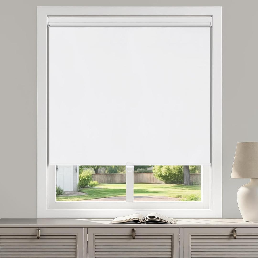 LazBlinds No Tools No Drill Cordless Roller Shades, 100% Blackout Blinds for Windows, Thermal Insulated UV Protection Roll Up Blinds for Windows, 20" W x 72" H, White
