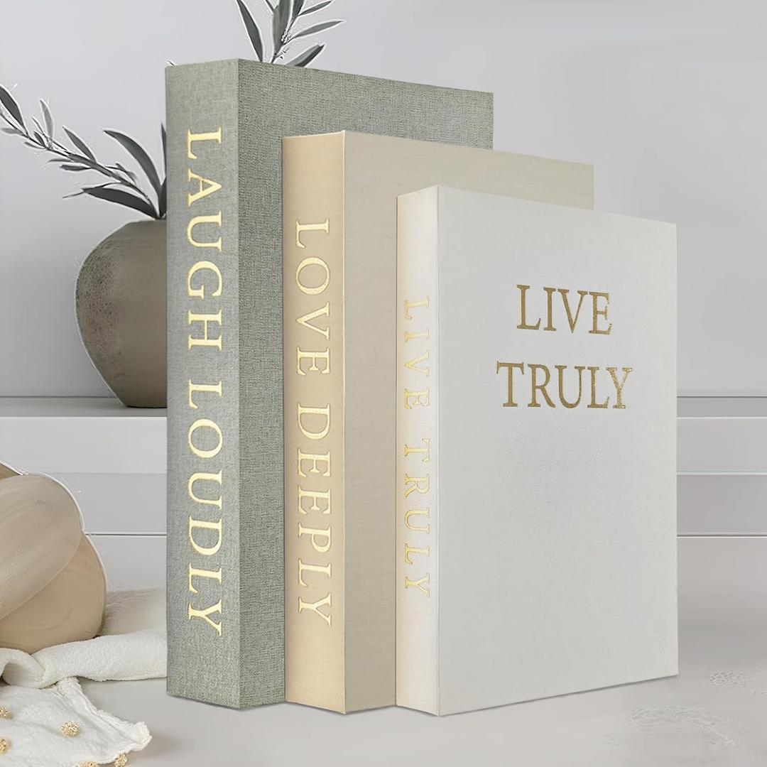 Aesthetic Decorative Books, Set of 3 Linen Fake Book Boxes, Faux Book Decor for Coffee Table, Bookshelf, Entryway Tables