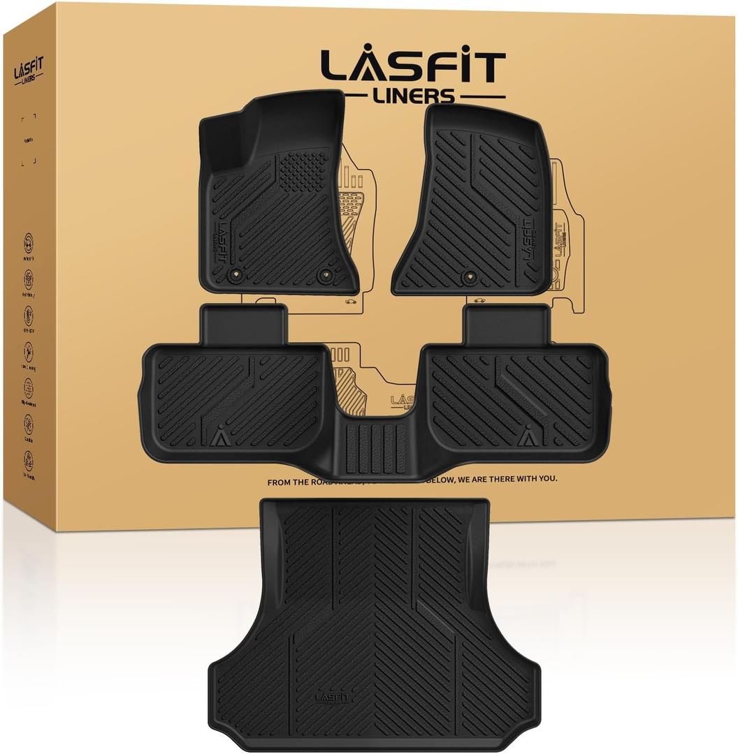 LASFIT Floor Mats & Trunk Mat for Dodge Charger 2011-2023 RWD, for Chrysler 300 2011-2023 RWD Without Subwoofer, All Weather TPE Custom Fit Car Mats Floor Liners Cargo Liner Cargo Mat Black