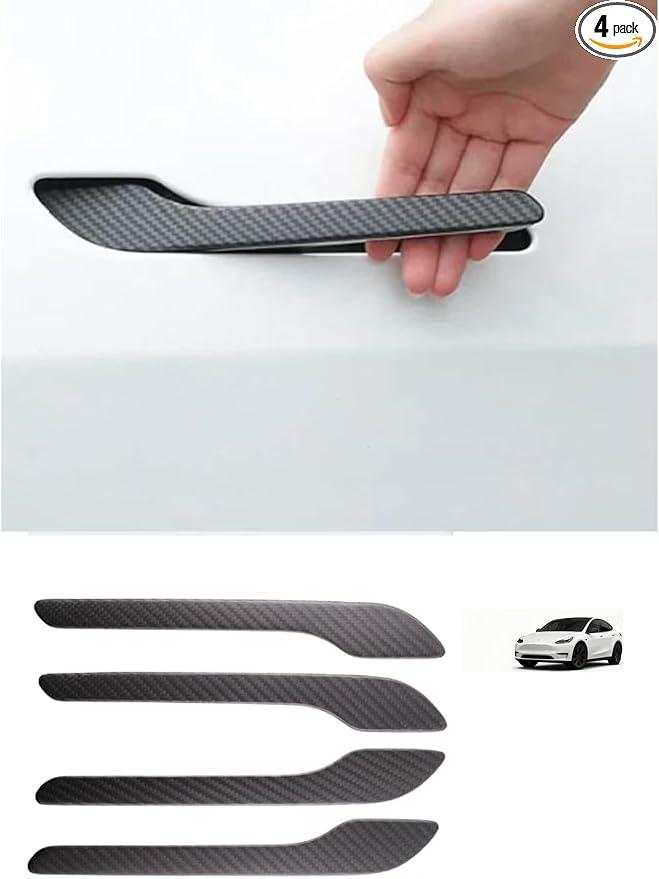 CIDingchang Door Handle Cover Protector Set, Real Matte Carbon Fiber Trim Compatible with Tesla Model Y & Model 3 2017-2025,(4 Pieces)