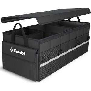 K KNODEL Car Trunk Organizer with Lid, 3 Compartments Collapsible Car Trunk Storage Organizer, Large Car Organizer and Storage for SUV, Truck, Sedan (Large, Black)