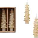 Creative Co-Op Unscented Textured Tree Shaped Taper Candles with Gold Tips in Box, Eggnog Color, Set of 2 (5")