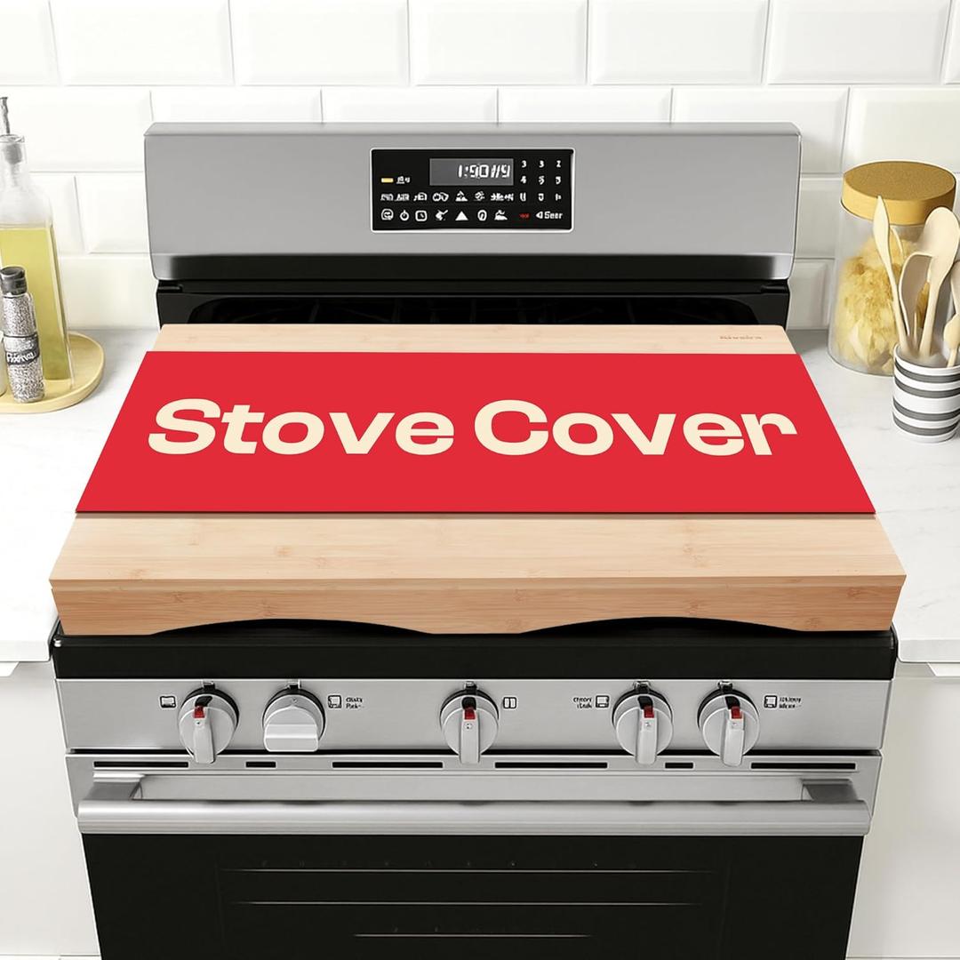 Riveira 30 x 22 Bamboo Natural Stove Top Covers for Electric Stove & Gas Stove Top Covers for Gas Burners  Large Gas Stove Cover with Handle & Juice Groove  Rustic Stove Covers for Gas Stove Top