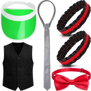Eurzom 5 Pcs Casino Dealer Vest Costume Set Includes Poker Visor, Bow Tie, Vest, Armband, Poker Card Tie for Las Vegas Game Night