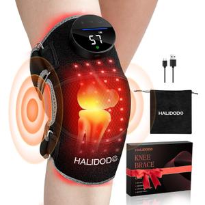 HALIDODO Red Light Therapy & Vibration Massage Knee Brace - Wireless Rechargeable Controller, 660nm&850nm Red Light Therapy Heated Device for Knee/Joint/Elbow/Shoulder Pain Relief, Faster Recovery