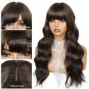 SUKRI Long Wavy Wig with Bangs for Women Dark Brown Curly Wigs Natural Wavy Synthetic Wigs for Daily Party Cosplay 20 Inch (Dark Brown)