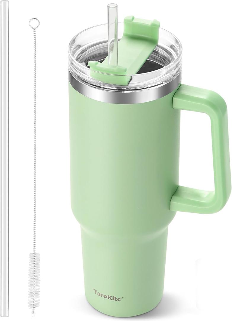 Inspirational Thank You Gifts for Women Mom Wife Funny Tumbler With Handle and Straw 40 oz. Green