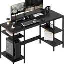 55 inch Black Computer Desk Gaming Desk with Monitor Stand, Home Office Desk for 2 Monitors, Writing Desk with Adjustable Storage Space,Sturdy and Durable Modern Small Desk
