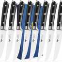 MAD SHARK Steak Knives Set of 8,Premium 12.6-inch Serrated Steak Knife Set,Ultra Sharp German High Carbon Stainless Steel Triple Rivet Collection 8-Piece Kitchen Steak Knife Set (STEAK KNIFE SET OF 8)