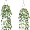 2 Pcs Fake Hanging Plants, Artificial Hanging Vines Plant, Faux Potted Eucalyptus Plants, Boho Home Decor for Indoor Outdoor, Wall Shelf Office Living Room Bedroom Bathroom Farmhouse Decorations
