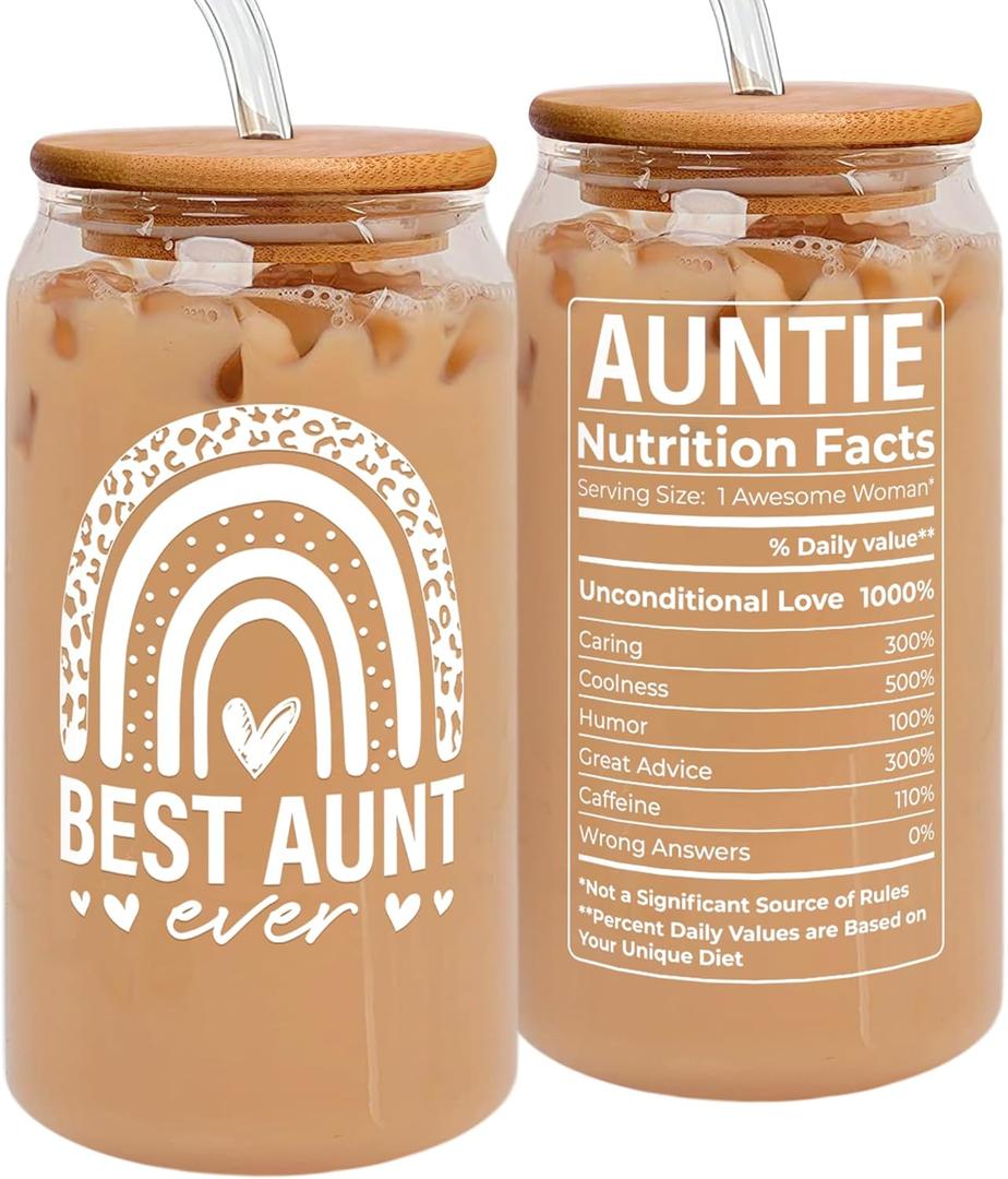 Pawzity Aunt Gifts - Auntie Gifts from Niece Nephew - Birthday, Mothers Day, Christmas Gift for Auntie Aunty - Gift for New Aunts, To Be Aunts - 16 Oz 2-sided Can Glass