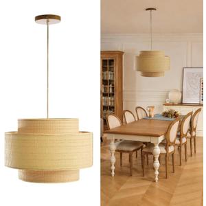 Pendant Light Fixture, Modern Farmhouse Bamboo Hanging Light, Large