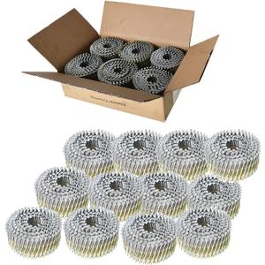 15-Degree Collated Wire Coil Siding Nails 1-1/4Inch x 0.092Inch 3600 Count Full Round-Head, Ring Shank, Hot-Dipped Galvanized for Rough Nailing of Lathing and Sheathing Materials
