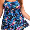 Holipick Blue Plus Size 2 Piece Swimsuit - Women Tankini Bathing Suits Flowy Swim Top with Boy Shorts 18 Plus