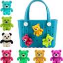 Charms for Bogg Bag, 3D Animals Accessories With Sturdy Clips for Totes, Rubber Bag Cute Accessories, Decoration Charms for Girls Women (3 bear rose red+green+yellow)