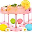 Ciaell 12PCS Plastic Martini Glasses - 10 Oz Pink Disposable Coupe Glasses with Stem - Heavy Duty Margarita Cups for Bars, Cocktails, Whiskey, Parties & Wedding & Easter