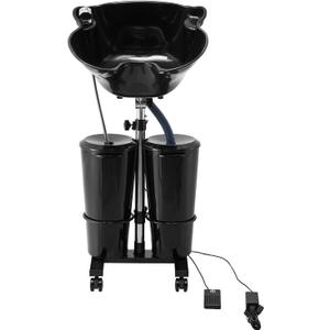 VEVOR Portable Shampoo Bowl, Shampoo Sink for Washing Hair with Electric Pump, Includes 2 Buckets 2 Showerheads, Drain Hose, Height and Angle Adjustable Portable Wash Bowl for Home Salon Use, Black, 18.9x19.69xinch