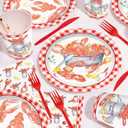 146Pcs Crawfish Boil Party Supplies Include Tableware-Plates-Napkins-Cups-Forks-Knives-Tablecloth for Seafood Boil Party Supplies Serves 24