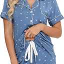 Senert Pajamas Set For Women Short Sleeve Sleepwear Soft Button Down Pjs Set Nightwear Lounge Sets, Size M