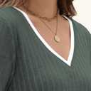 V Neck Long Sleeve Shirts for Women Fall 2025 Casual Business Ribbed Knit Sweater Cute Work Outfits (Small)