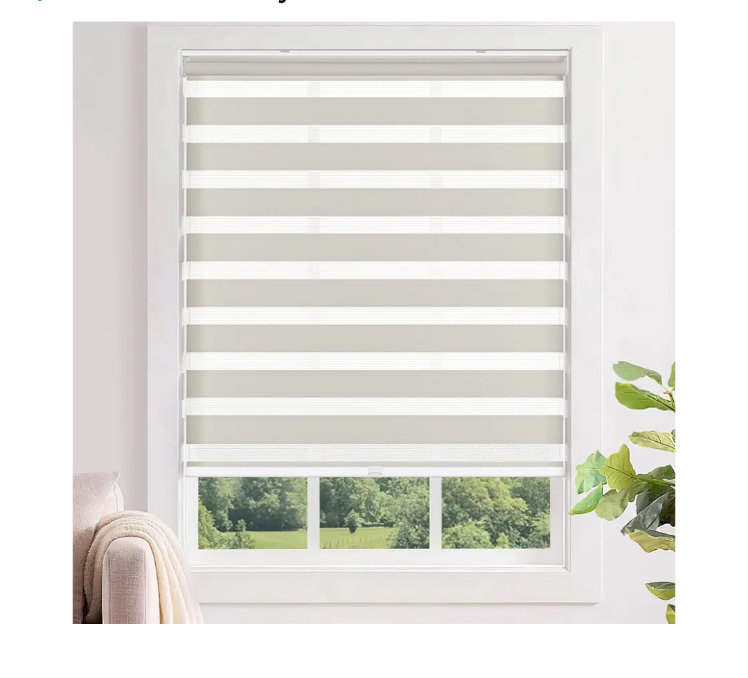 LazBlinds No Tools No Drill Cordless Zebra Blinds for Windows, Dual Layer Light Control for Day and Night, Light Filtering Privacy Roller Blinds and Shades for Home, 20" W x 72" H, Stone Grey