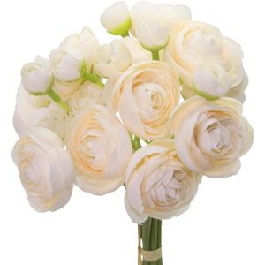 Silk Ranunculus Bouquets for Decor, 6 Pcs Champagne Artificial Flowers Faux Ranunculus, 11 Inch Artificial Ranunculus Flowers for Bridal Shower, Valentine's Day, Birthday, Floral Centerpieces