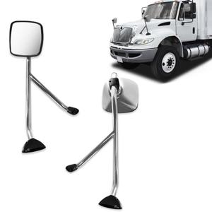 Black Hood Mirror Assembly for International Durastar 4300 Truck Driver Left and Passenger Right Side Pair with Mounting Arm