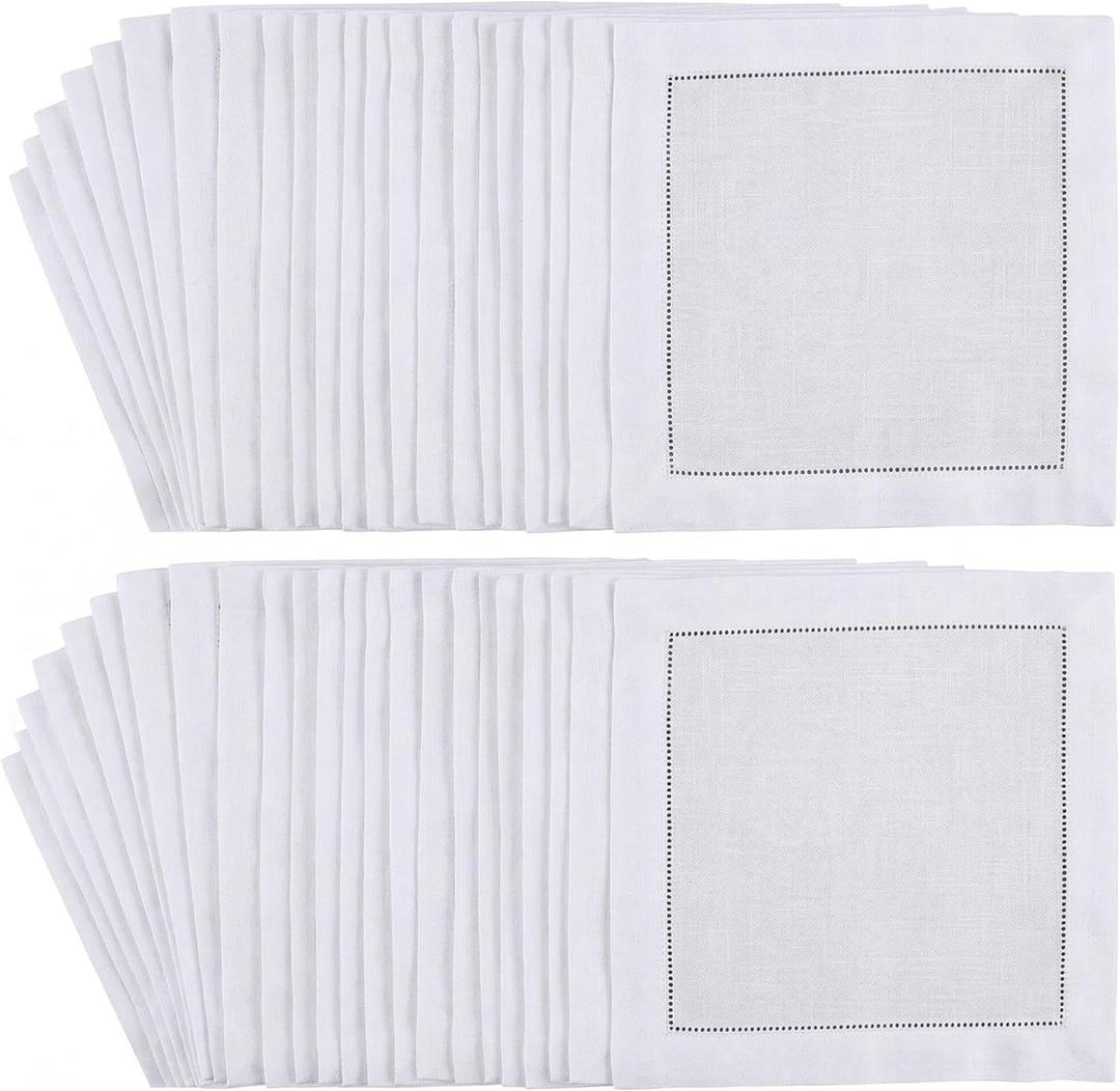 30Pcs Linen Cotton Cocktail Napkins for Embroidery, 6x6 Inch White Cotton Linen Napkins, Ideal Wedding Cocktail Napkins for Party, Home Bar