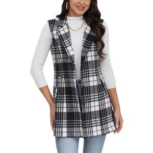 IDEALSANXUN Plaid Vest for Women Fall Winter Sleeveless Blazer Jackets (XX-Large, Black White)