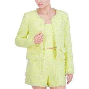 BCBGMAXAZRIA Women's Long Sleeve Round Neck Tweed Jacket, Yellow M