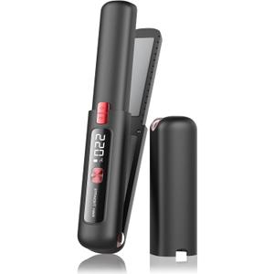 Cordless Hair Straightener and Curler 2 in 1 Mini Lightweight and Small USB Rechargeable with 4500mAh Battery 10s Fast Heating Portable Ceramic Flat Iron for Travel (Black)