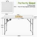 FDW 4FT Folding Table, Portable Fold-in-Half Plastic Picnic Party Table with Carrying Handle (White, 4FT), 48"x24"