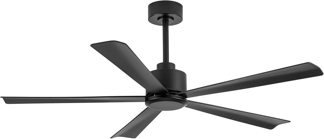 52 inch 5 Blade Ceiling Fans without Light Remote Control, Quiet Reversible DC Motor, 5 Black Blades, 6-Speed, Industrial Ceiling Fan for Home Kitchen (Black)