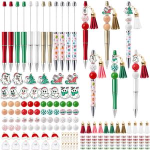 COcnny Christmas Boo Beadable Pens - 12 Set Christmas Ghost DIY Ballpoint Craft Making Kit with Bead Craft, Cute Beaded Pen Bulk Charm Tassel Supplies for Xmas Party School Students Gift