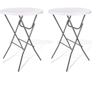 Lakhow 2 Pack Cocktail Table 28in Folding Round High Top Indoor Outdoor with Removable Legs, Tall Bistro Foldable Bar Height Table for Parties, Patio, Backyard, Dining Room, Events, White, 28''×43''/2PC