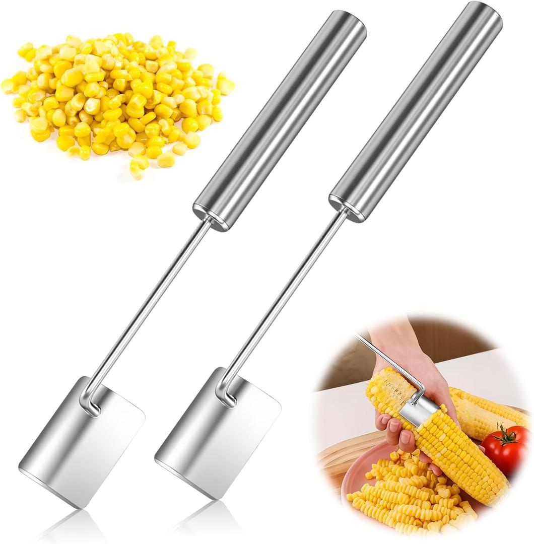 2pcs Stainless Steel Corn Cob Stripper Tool, 2025 Pro Long Handle Corn Peeler for Corn on the Cob Stripper Tool, Corn Stripper for Corn on the Cob Peelers for Kitchen Restaurant Chefs Dining