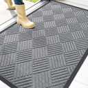 OLANLY Front Door Mat Outside Entrance 47x32, Absorbent, Heavy Duty Sturdy Natural Rubber Doormat Indoor Outdoor, Stain Fade Resistant, Non-Slip Low Profile Floor Mat Entryway, Charcoal Gray Diamond