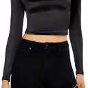 Forever 21 Womens Satin Square-Cut Crop Top (Black, XS)